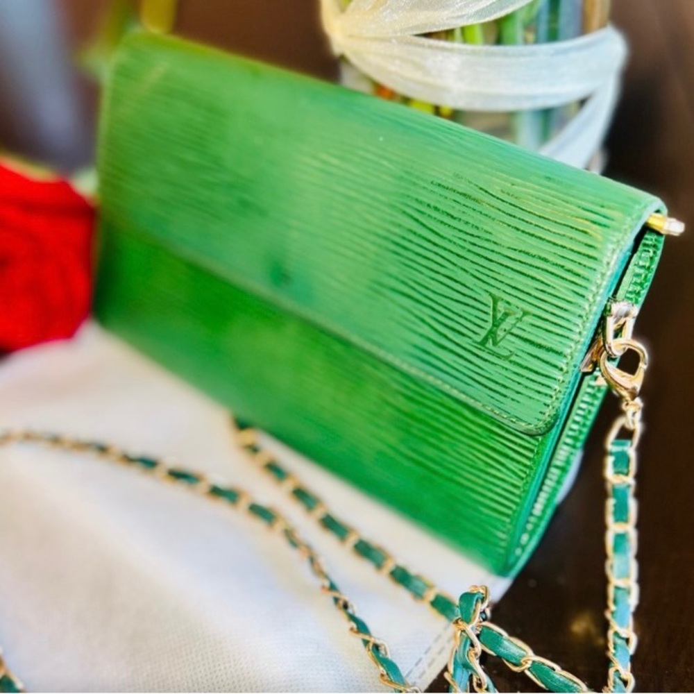 Louis Vuitton Green Epi Leather Crossbody with Gold-Tone Chain